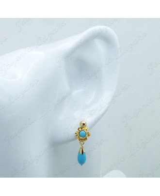 ORO 18 KTS PENDIENTES SIMIL TURQUESA 20mm ARQUILLO Y CHUPON C. TORN.