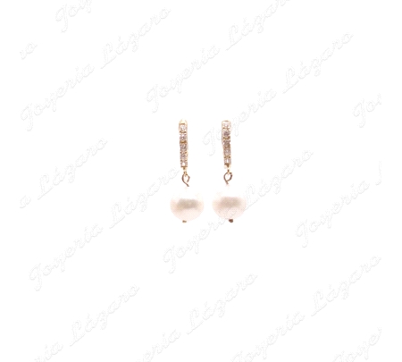 PEND. AROS ORO 18 KTS CIRCONITAS+PERLA COLGANDO CIERRE BISAGRA