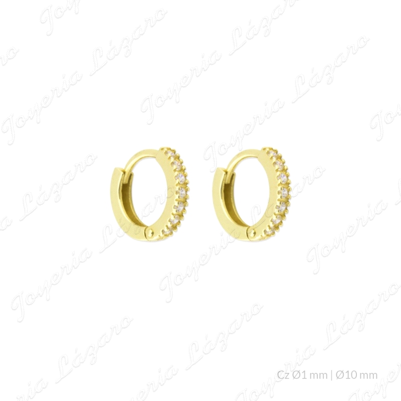 PEND. AROS ORO 18 KTS  10MM EXT, BISAGRA Y CIRCONITAS