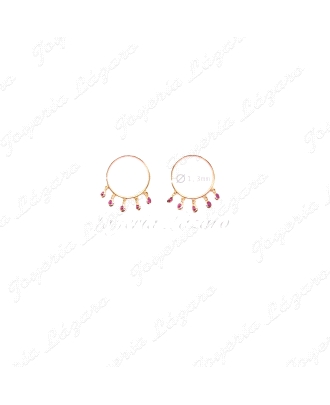 PEND. AROS ORO 18 KTS 15MM CIRCONITAS ROSA COLGANDO