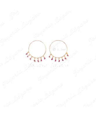 PEND. AROS ORO 18 KTS LIGEROS 20MM CIRCONITAS ROSAS COLGANDO