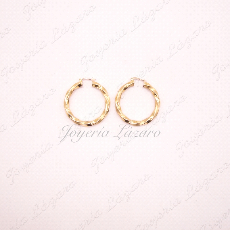 PENDIENTES AROS 18KT RIZADOS MATE+BRILLO