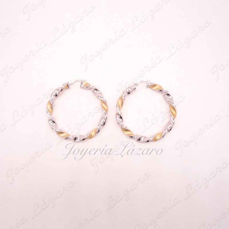 PEND. 18KTS AROS RIZADOS BIC. BRILLO/MATE 5MMX42MM INT