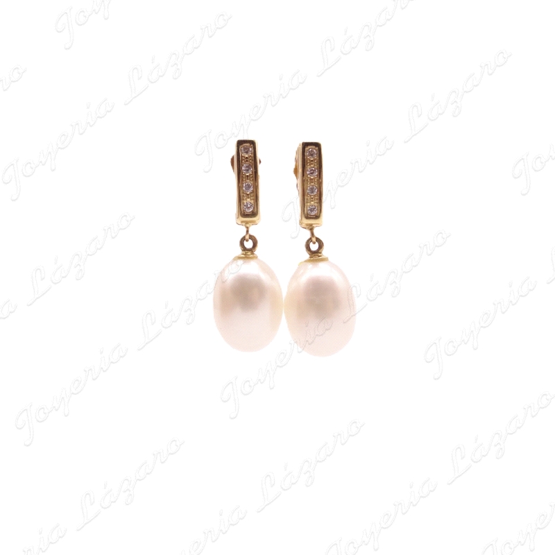 ORO 18 KTS PENDIENTES PERLA NATURAL 9x12MM LAGRIMA PRES