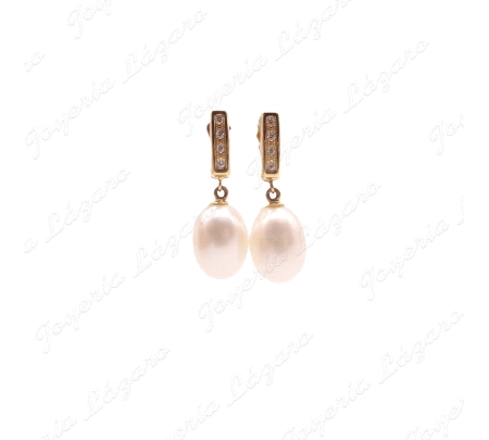 ORO 18 KTS PENDIENTES PERLA NATURAL 9x12MM LAGRIMA PRES