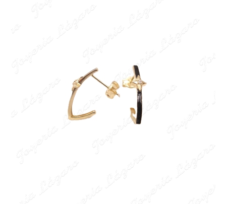 PEND. ORO 18 KTS BANDA ESMALTE NEGRO CON ESTRELLA LOBULO EN PRESION