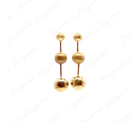 ORO 18 KTS PEND. LARGOS 3 BOLAS ESCALA MATE Y BHRILLO C. PRES