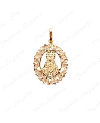MEDALLA ORO 18 KTS VIRGEN DEL ROCIO  CERCO FILIGRANA 21X26MM