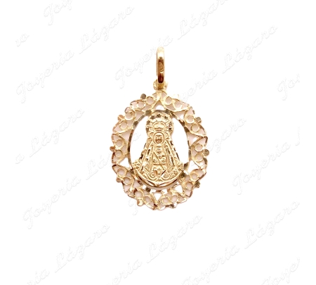 MEDALLA ORO 18 KTS VIRGEN DEL ROCIO  CERCO FILIGRANA 21X26MM