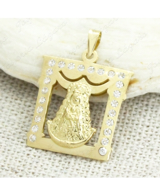 MEDALLA ORO 18 KTS VIRGEN DEL ROCIO CUADRADA CIRCO EN MARCO 18X16mm