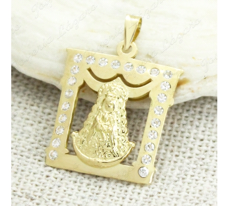 MEDALLA ORO 18 KTS VIRGEN DEL ROCIO CUADRADA CIRCO EN MARCO 18X16mm