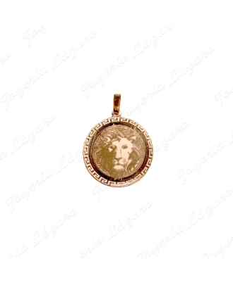 MEDALLA ORO 18 KTS 17MM MEDUSA EN UNA CARA Y LEON DETRAS