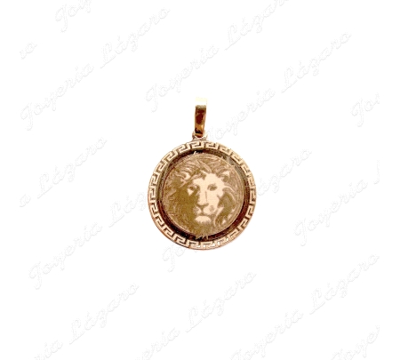 MEDALLA ORO 18 KTS 17MM MEDUSA EN UNA CARA Y LEON DETRAS