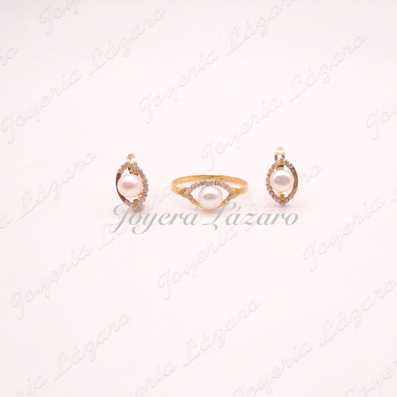 ORO 18 KTS JUEGO OVAL PERLA+CIRCO CAT.