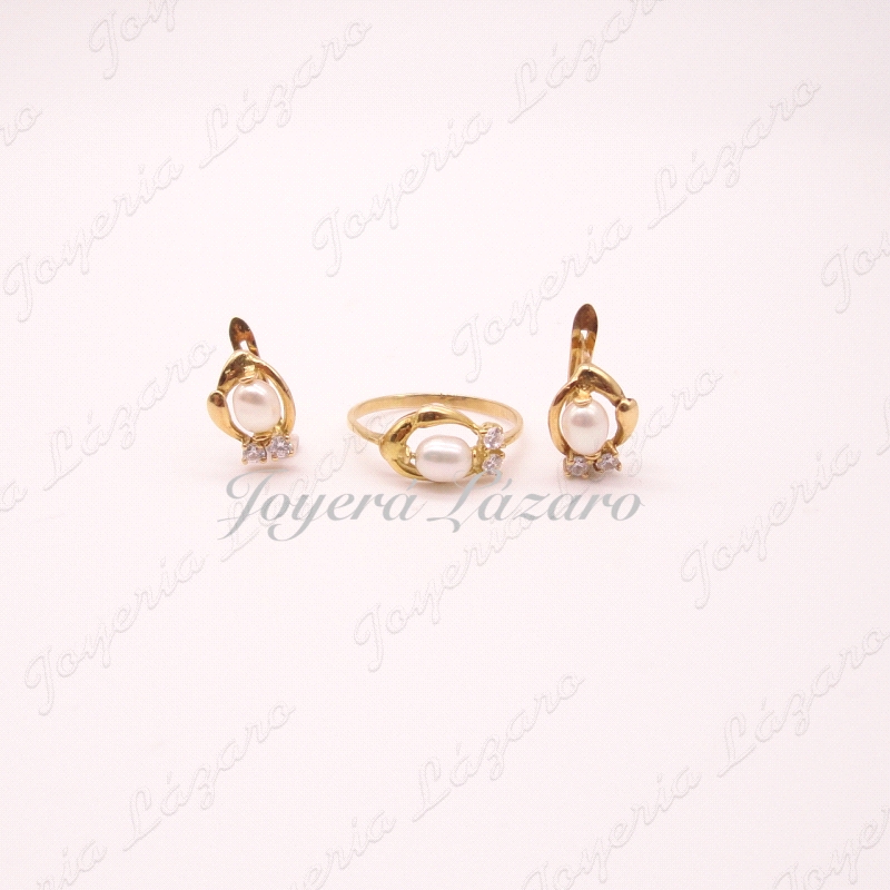 ORO 18 KTS JUEGO COMU. PERLA+CIRCO CAT