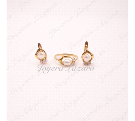 ORO 18 KTS JUEGO COMU. PERLA+CIRCO CAT