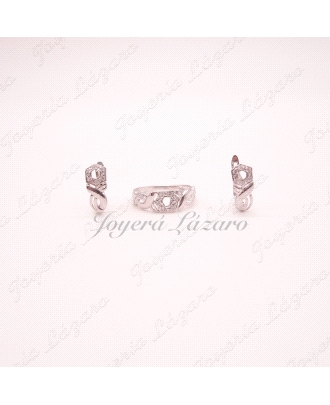 JUEGO 18KTS BL.SORTIJA+PENDINETES CIERRE CAT.