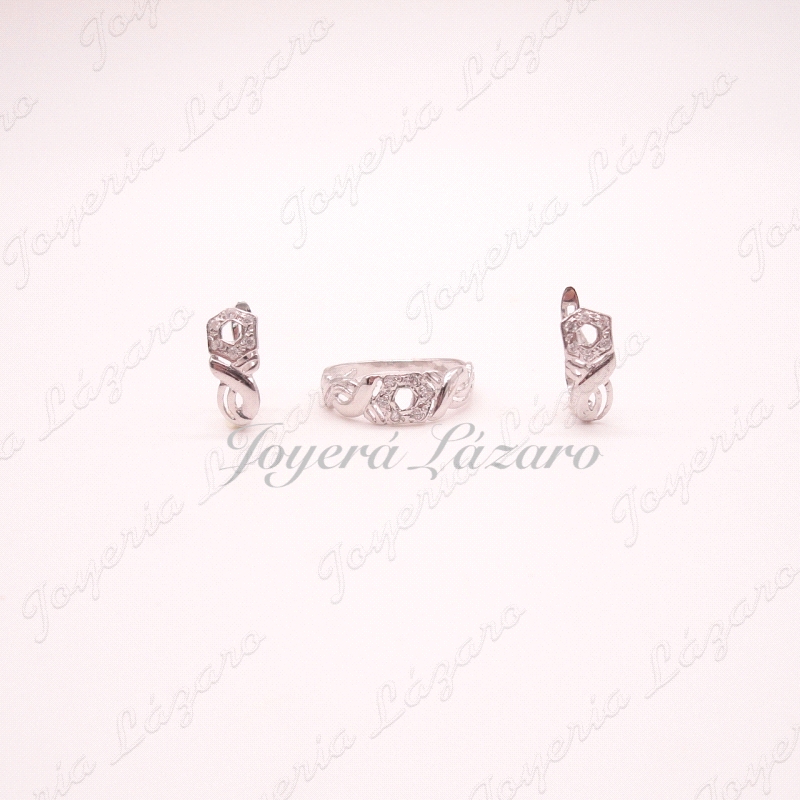 JUEGO 18KTS BL.SORTIJA+PENDINETES CIERRE CAT.