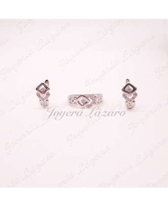 JUEGO 18KTS BL.SORTIJA+PENDINETES CIERRE CAT.