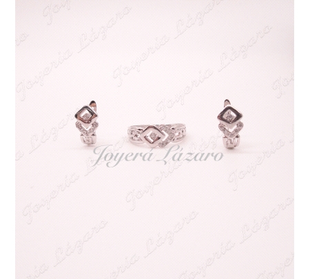 JUEGO 18KTS BL.SORTIJA+PENDINETES CIERRE CAT.