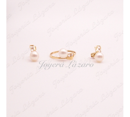 JUEGO 18KTS PEN +SOR CUADRADO 1 CIRCO +PERLA 5MM C. PRESION