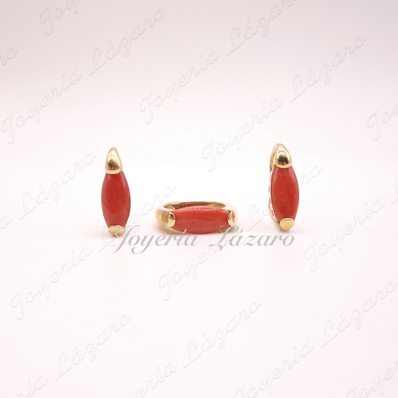 JUEGO 18KTS PEND.+SOR. CORAL FINO OVAL