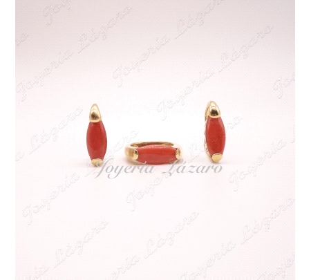 JUEGO 18KTS PEND.+SOR. CORAL FINO OVAL