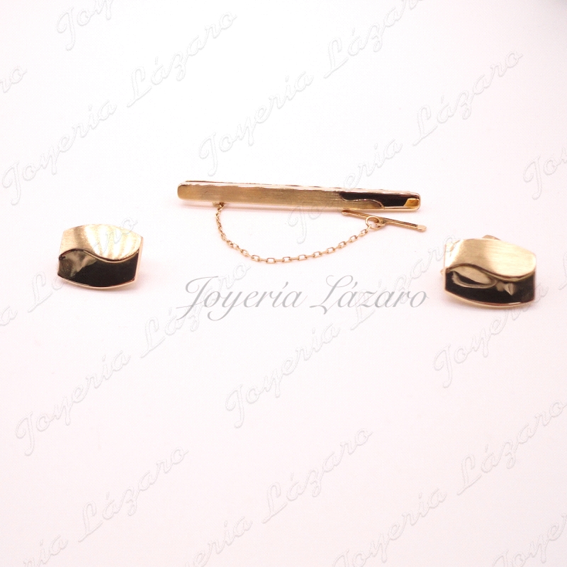 GEMELOS 18KTS +PILLACORBATAS RECTANGULAR MATE/BR