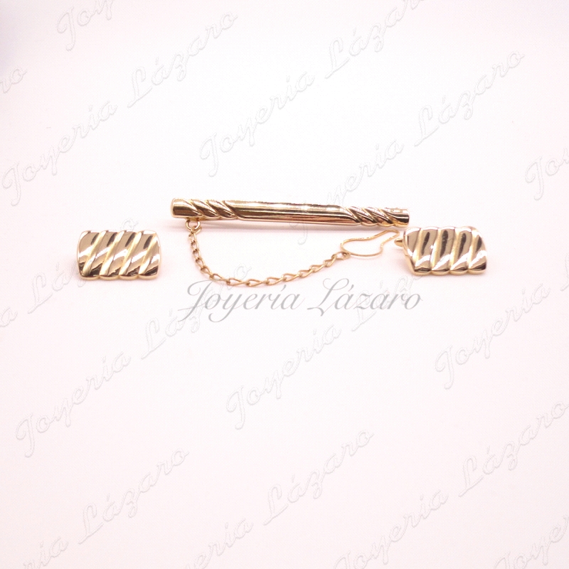GEMELOS+PILLACORBATAS ORO 18KT RECTANGULAR