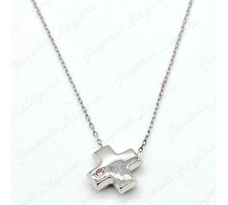 GARGANTILLA 18KT BL.CRUZ DIAMANTE BRILL.