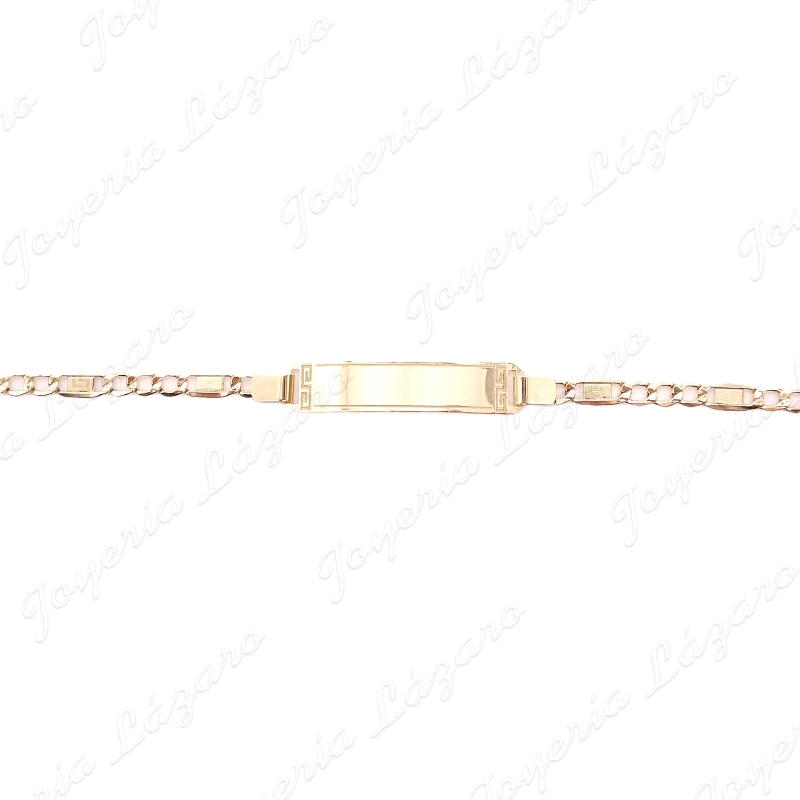 ESCLAVA ORO 18 KTS CADETE ESLABON GRECA PLACA LISA FILO GRECA