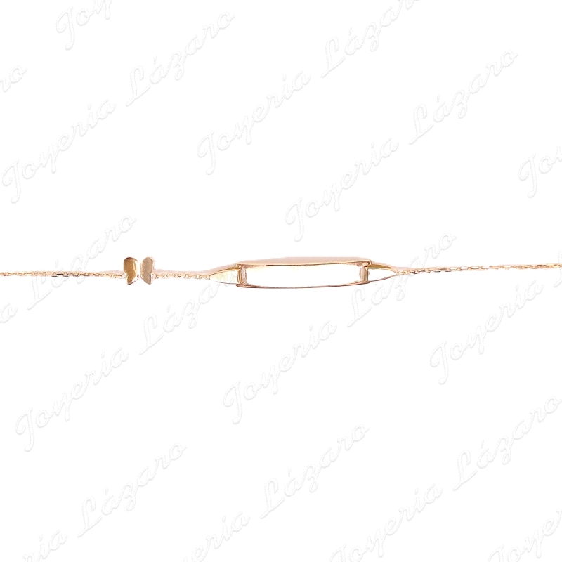 ESCLAVA BEBE ORO 18 KTS PLACA RECT. +MARIPOSA BRILLO DOBLADA