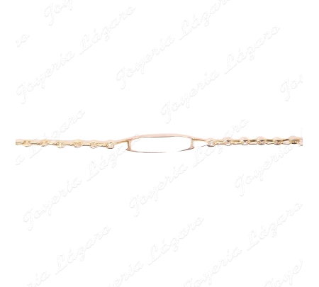 ESCLAVA BEBE ORO 18 KTS 2ª POSTURA PLACA BRILLO ESLAB. CALABROTE+OVAL