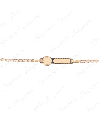 ESCLAVA BEBE ORO 18 KTS 2 POSTURAS PLACA RELOJ BARBADA