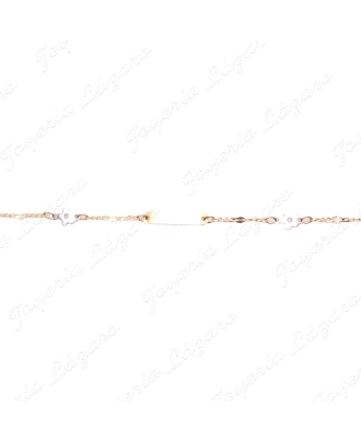 ESCLAVA BEBE ORO 18 KTS BICOLOR FLORES EN CADENA PLACA BRILLO