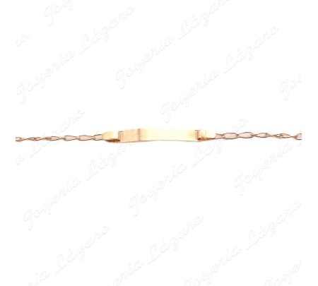 ESCLAVA BEBE ORO 18 KTS CHAPA LISA BRILLO CADENA BARBADA 2 POSTURAS