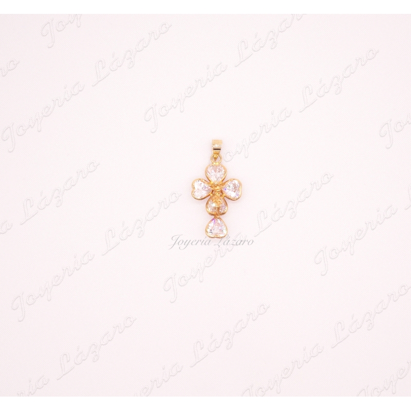 CRUZ 18KTS CRISTO CORAZONES CIRCONOTAS 25x15mm+ASA