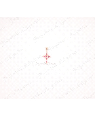 CRUZ 18KTS CIRCONITAS BLANCAS Y ROJAS