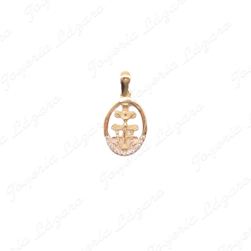 CRUZ DE CARAVACA ORO 18 KTSMITAD CIRCONITAS