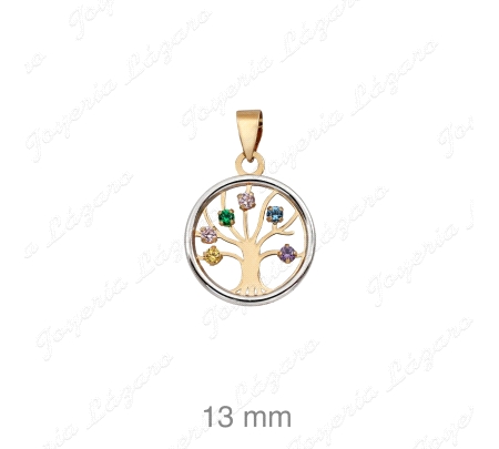 COLGANTE ORO 18 KTS ARBOL VIDA CIRCO COLORES 13MM