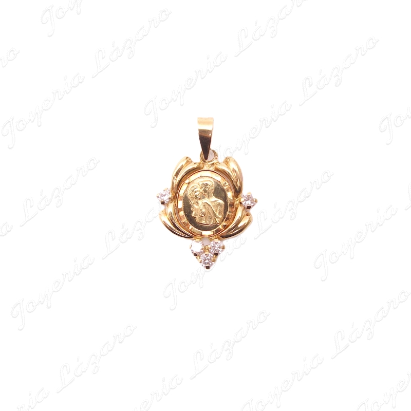 COLGANTE ORO 18 KTS ENAMORADOS SILUETA DOS CIRCO EN LADOS +3 DEBAJO