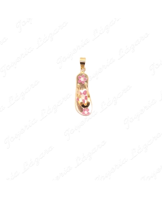 COLGANTE  ORO 18 KTS ZAPATILLA PLAYA+ FLORES ROSAS