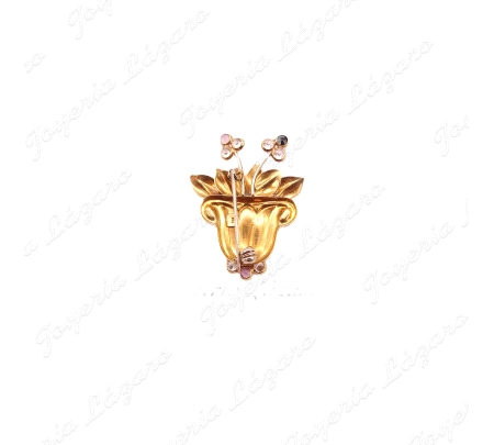 BROCHE 18KTS MACETA Y FLORES