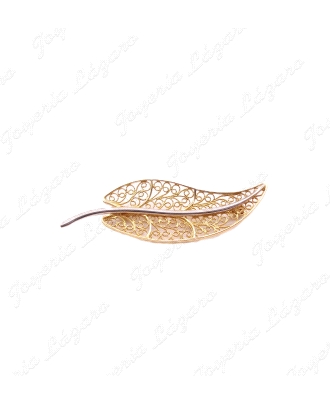 BROCHE 18KTS BICOLOR HOJA CALADA