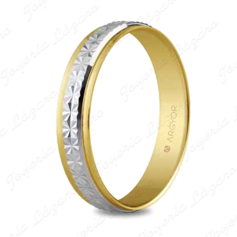 ALIANZA ORO 9 KTS 4MM BICOLOR DIAMANTADO BLANCO ESTRELLA CENTRAL