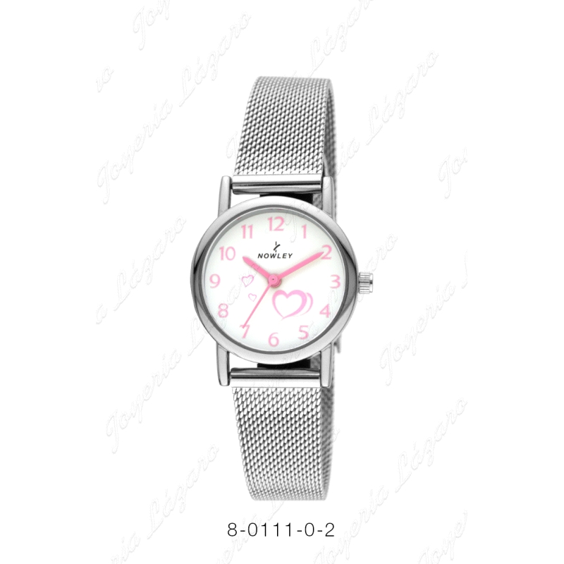 NOWLEY RELOJ JUNIOR CHICA COMUNION BLANCO CORAZONES Y NUMEROS ROSAS                                 