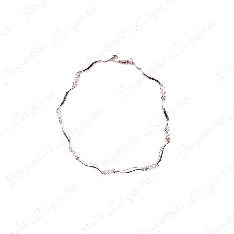 PULSERA ORO 18KT BLANCO SEMINUEVO TRAMOS 3 CIRCONITAS GARRAS                                        