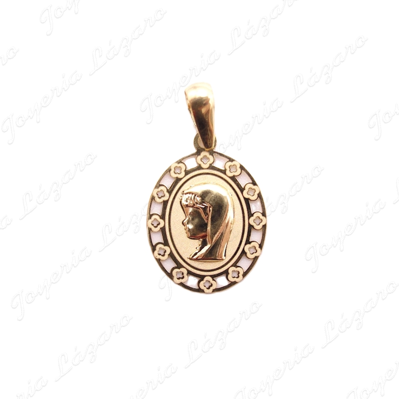 MEDALLA ORO 18 KTS VIRGEN NIÑA OVAL 13X16MM FILO PERFORADO                                          