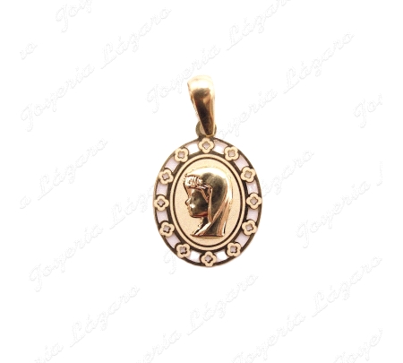 MEDALLA ORO 18 KTS VIRGEN NIÑA OVAL 13X16MM FILO PERFORADO                                          