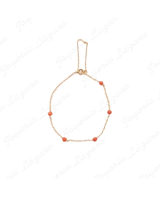 PULSERA ORO 18KT OCASION NIÑA/BEBÉ 5 BOLITAS CORAL ROJO                                             